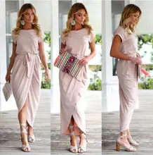 2019 Summer Maxi Dress Women Short Sleeve O-neck Sexy Long Dresses Open Slit Sundress Boho Solid color Vestidoes With Belt 2019 Summer Maxi Dress Women Short Sleeve O-neck Sexy Long Dresses Open Slit Sundress Boho Solid color Vestidoes With Belt