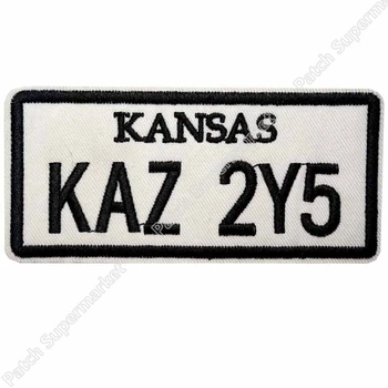 

4" Kansas Car Plate PATCH Movie TV Series Costume Cosplay Halloween Embroidered Emblem applique iron on patch white christmas