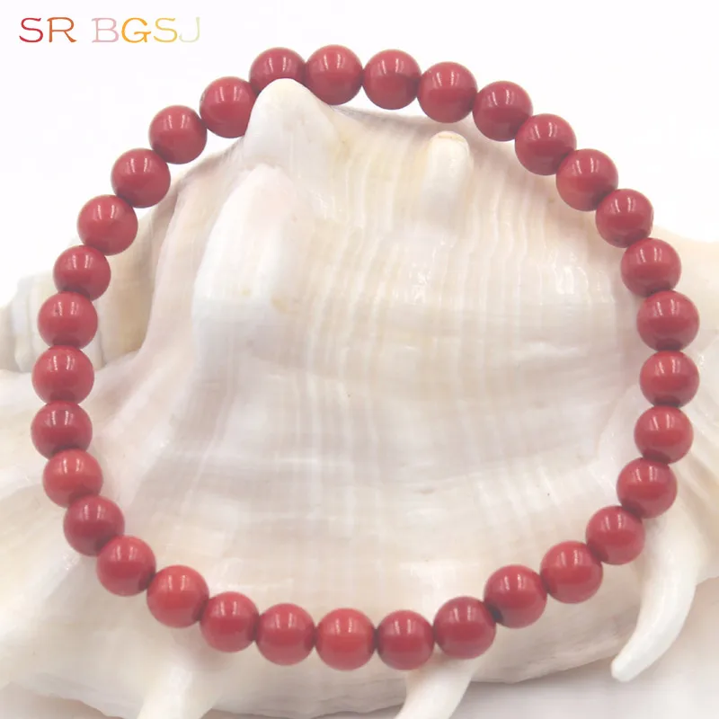 6 8 10 12 мм круглый натуральный красный коралл драгоценные камни камень ручной работы эластичный ювелирный браслет " 7,5" 8"