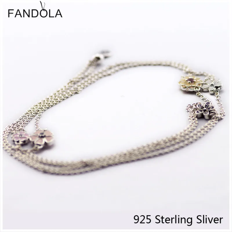 

925 Sterling Silver Necklace Poetic Blooms, Mixed Enamels Charms with Flower Pendant For Women Fashion Elegant Necklace