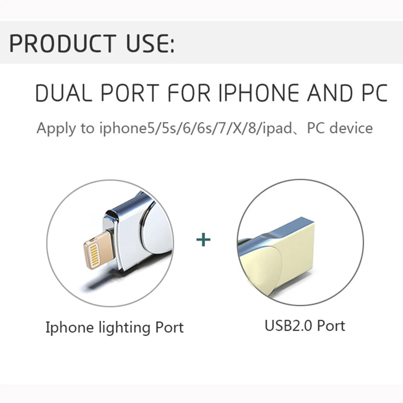 OTG USB флэш накопитель для iPhone 16 ГБ 32 64 с разъемом Lightning на металлический U диск HD
