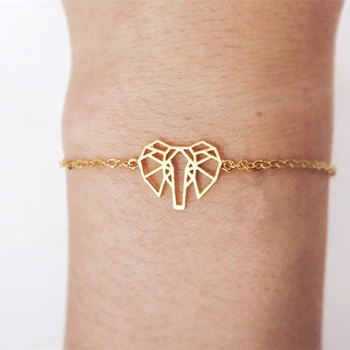 

Wholesale Gold Color Origami Elephant Bracelets For Women Bridesmaid Gift Stainless Steel Charm Bracelet Femme 2018