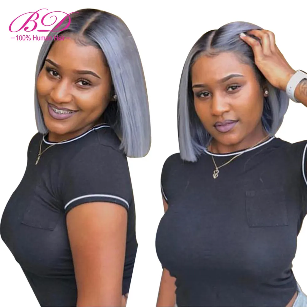 

BD HAIR 1B/grey Short Bob Lace Wig Brazilian Remy Hair Straight Lace Front Human Hair Wigs Ombre Color Lace Wigs with Baby Hair