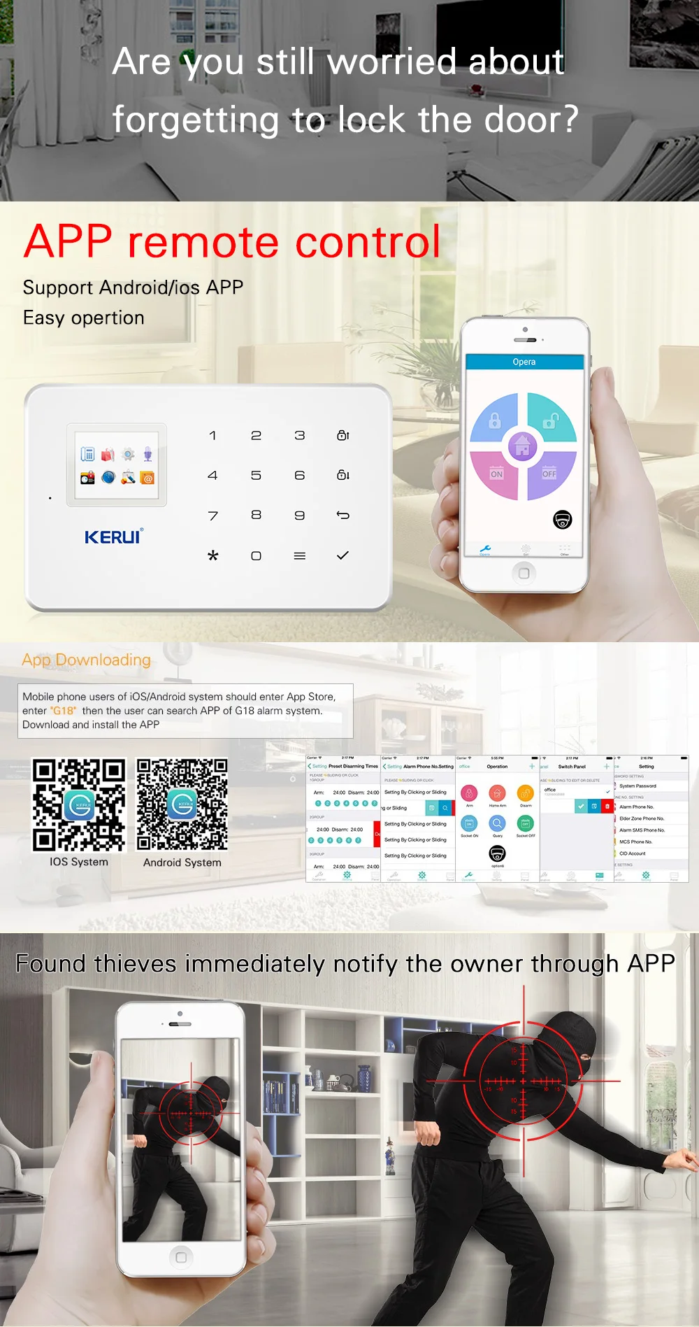 KERUI G18 Беспроводная GSM сигнализация домашняя охранная система видеонаблюдения IOS Android приложение дистанционное управление SMS вызов Push Host сигнализация s