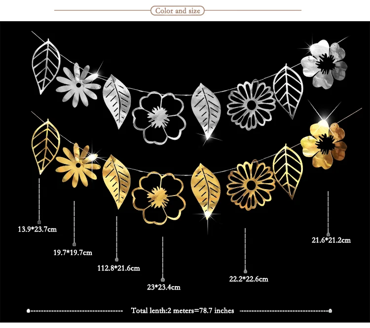 Новые поступления золотой блеск цветок листья стикер стены Свадебные украшения Свадебный венок гирлянда бумага цветок висячие