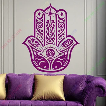 

Free Shipping Hamsa Wall Decal India Amulet Protection Yoga Buddhism Hand Eye of Fatima 22inX35in