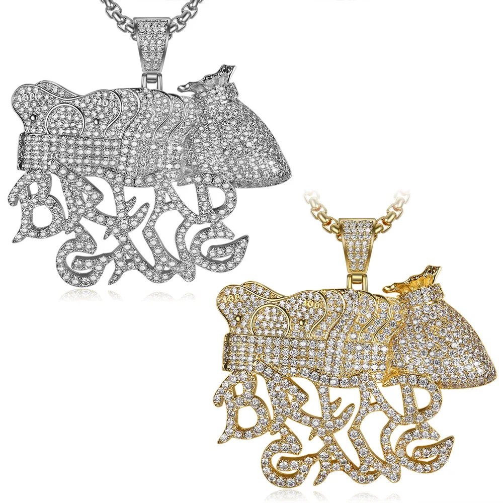 

2019 Men Hip hop Iced out Purse crown shape pendant necklaces Pave setting Cubic Zirconia Fashion pendants hiphop jewelry gifts