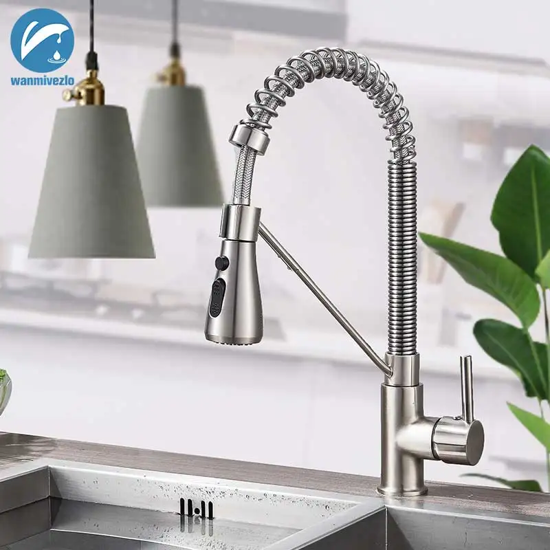 

Brushed Nickel Pull Dow Kitchen Sink Faucet Single Handle Blacken Kitchen Tap Single Hole Swivel Spout Sprayer Water Mixer Tap