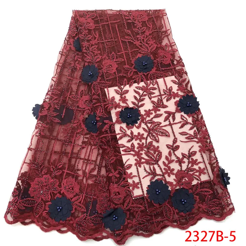 2019 Newest Black 3d Flowers Tulle Lace Fabricand Stones Nigerian Wine Color Embridered Fabric And Beade AMY2327B-2 | Дом и сад