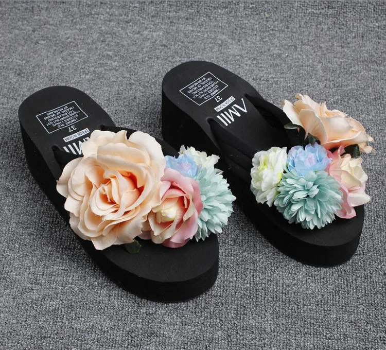 2019 New Anti-skid Base Wedge Shoes For Sale Handmade Flowers Buy Beach Flip Flops Slippers Online Cheap Black47