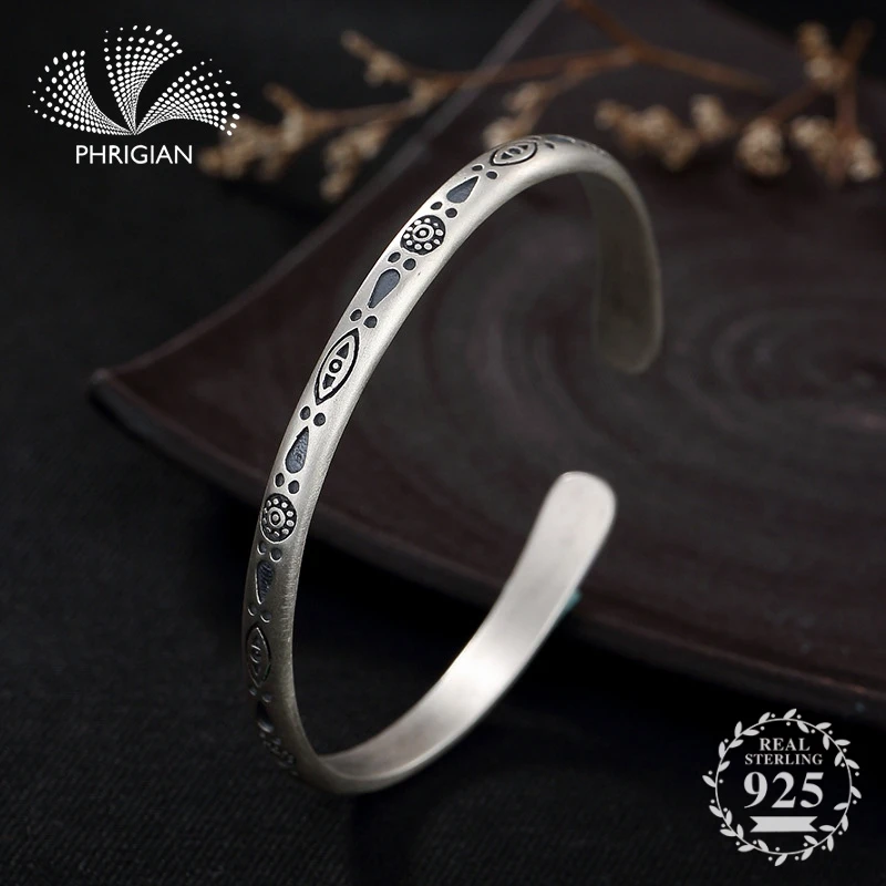 

NOT FAKE S990 Fine Jewelry 925 Sterling Silver Bangle Vintage Ethnic totem sunflower Natural flea market jeweler Elegant