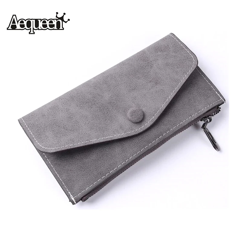 

AEQUEEN Black Clutch Wallet Women long purse Female Brand Designers Wallet For Credit Cards Zipper Coin Purse High Quality