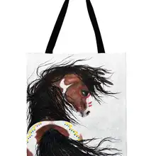 С принтом животного, лошади, Повседневная Сумка-тоут из льняной ткани, сумка-тоут для женщин, складная сумка для покупок, женская сумка на плечо, уличная пляжная сумка