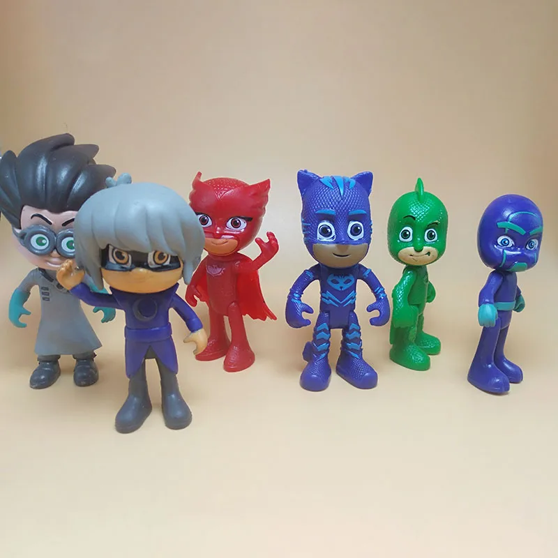 6 шт. Pj Masks мультфильм аниме персонаж Pj Catboy Owlette маски Гекко фигурки Детские игрушки для детей подарки на день рождения P02