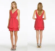 2015 Exquuisite V-Line Spaghetti Straps Bridsmaid’ s Gown Adult Taffea Tiered Mini Bridesmaid Dress Vestido De Festa