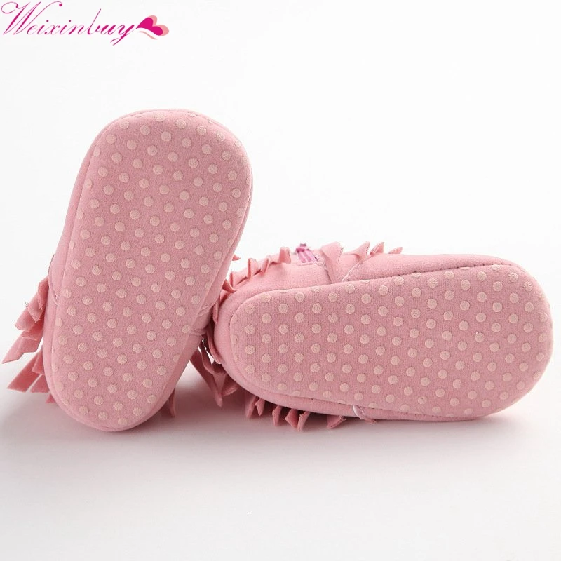 Bebe Мокасины Moccs Новорожденный ребенок девочка мальчик дети Твердые бахрома обувь Мягкая Детская Soled Нескользящие сапоги 0-18 м