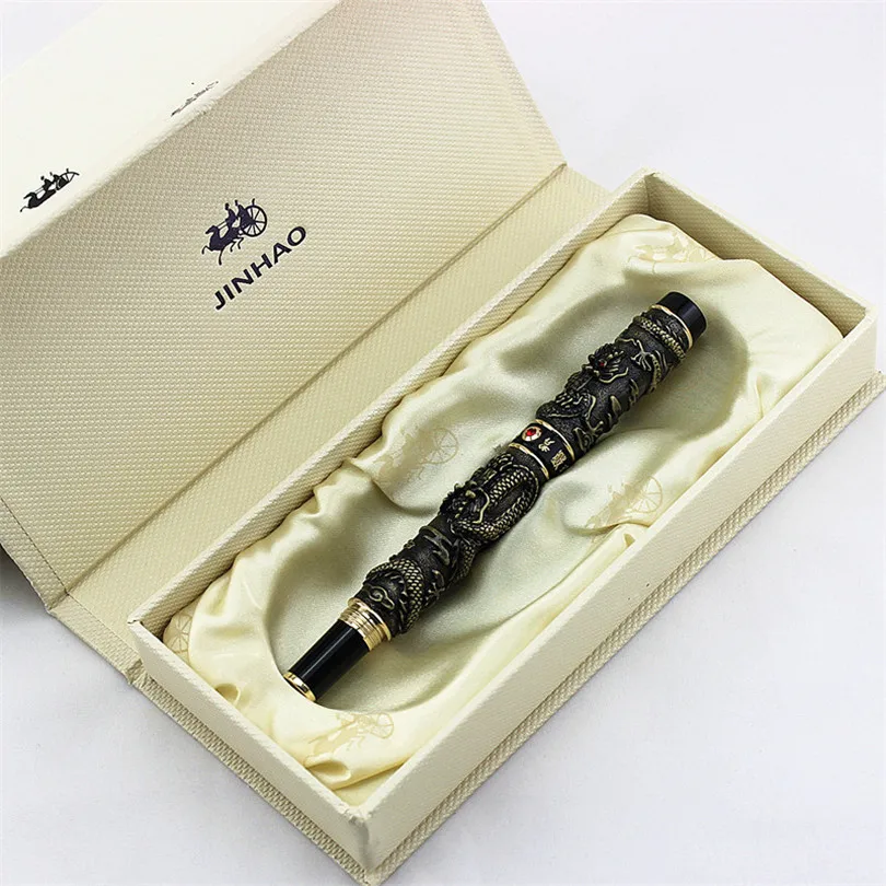 

JINHAO OLD GREY TWO DRAGON PLAY PEARL MEDIUM NIB FOUNTAIN PEN CRYSTAL FREE SHIPPING