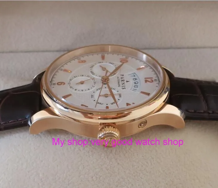  42MM PARNIS 26 jewels Japanese 9100 automatic Self-Wind Mechanical watches white dial Sapphire Crys
