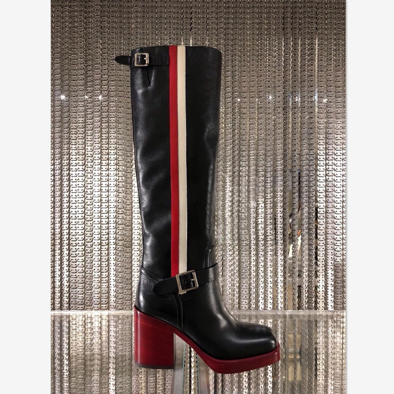Европейская и американская мода; Новые пикантные женские кожаные ботинки на толстой подошве с квадратным каблуком