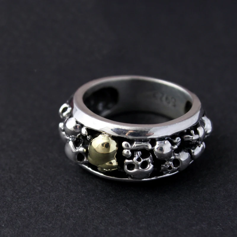 Готическое Настоящее 925 пробы Серебряное кольцо для мужчин с множеством черепов для мальчиков, винтажные крутые в стиле панк тайские серебряные кольца в виде черепа
