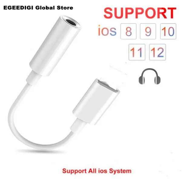 

Support IOS 10. 2/Latest 12.1 For Lightning Audio Converter Headphone 3.5mm Jack Adapter Play Music For iPhone 5 6 7/8 X Xs Max