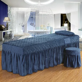 

One Piece Soft Beauty Salon Bed Skirt Crystal Velvet Solid Color Bed Spread for Hairdresser Esthetic Salon 70*190cm Blue MZR1
