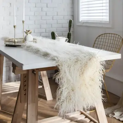 Soft Shaggy Plush Table Runner For Wedding Party Artificial Wool