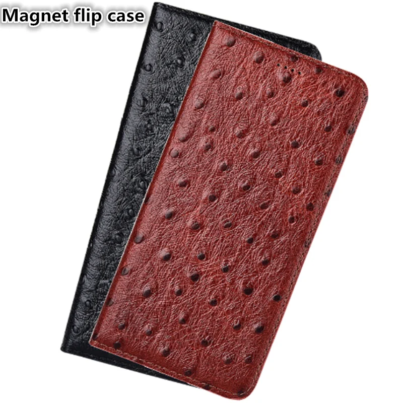

SS13 Ostrich pattern genuine leather magnet phone case for Lenovo K5 Pro(5.99') case for Lenovo K5 Pro phone bag free shipping