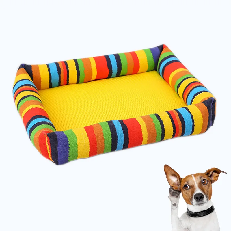 Breathable Striped Pet Dog Blanket Mat Canvas dog cooling mat Bed For