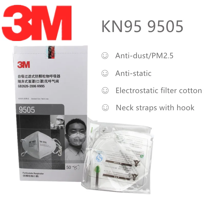

50Pcs 3M 9505 Dust Mask Anti-static Particles Filter Cotton Respirator Neckband Anti-PM2.5 Cleaning Sandpaper Polished Mask