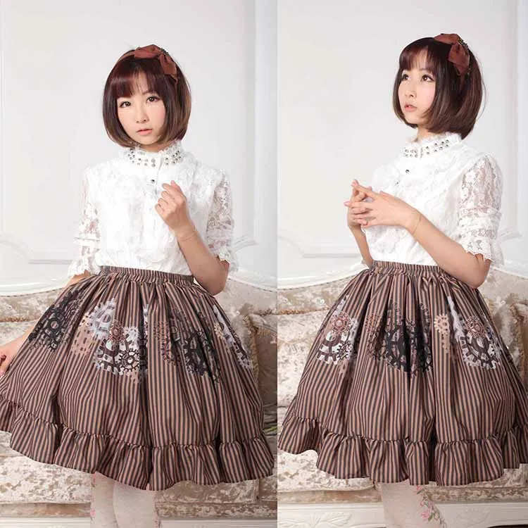 Стимпанковый механизм эластичный пояс с принтом платье с рюшами для девочек Лолита юбка