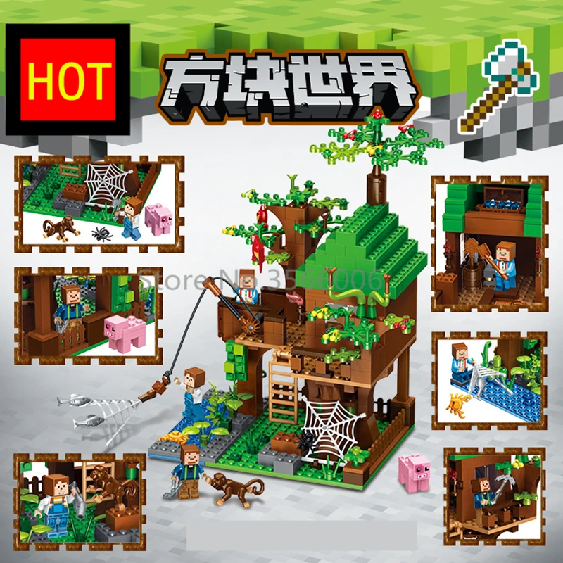 

443pcs bricks Cartoon Game Creative Figure Tree House Legoingly Building Blocks Sets Models Xmas Educational Toys