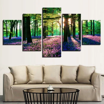 

Artryst Canvas HD Prints Paintings Trees Pictures Living Room Decor 5 Pieces Forest Purple Lavender Flowers Posters Wall Art