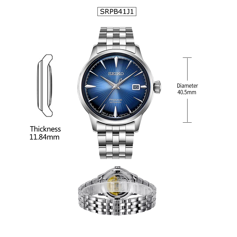 Оригинальные деловые мужские часы Seiko, автоматические мужские наручные часы, нержавеющая сталь, 5 бар, водонепроницаемость, глобальная гарантия - Цвет: SRPB41J1