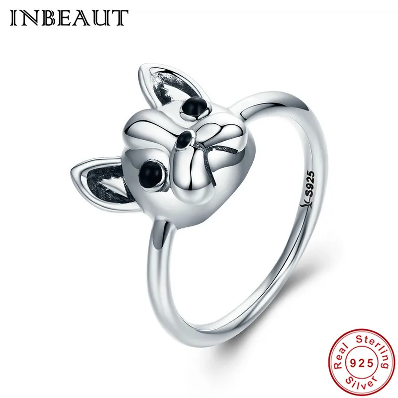 

INBEAUT Women Animal Designed Rings 100% 925 Sterling Silver Cute Cold Little Dog Shaped Ring for Bride Fashion Wedding Jewelry