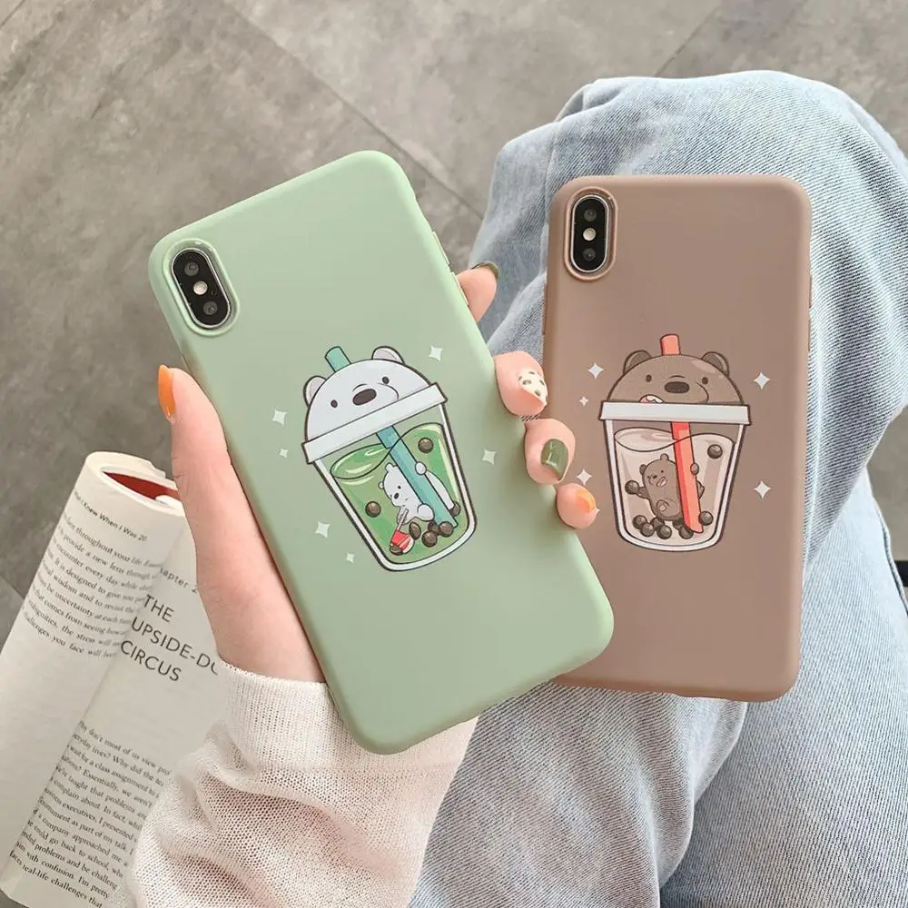 

For IPhone XS MAX XR X 8 7 6 Plus 6S Soft TPU Case Bear Drink Cartoon Back Cover
