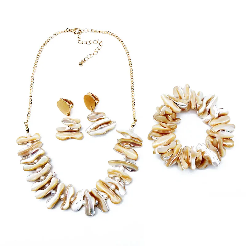 

Free Shipping Elegant Shell Pearl Charm Necklace Bracelet Earring Jewelry Set