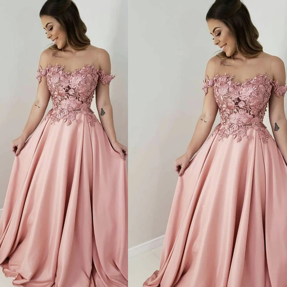 

pink prom dresses 2019 sweetheart neckline lace appliques beading pearls satin pink evening dresses gowns arabic