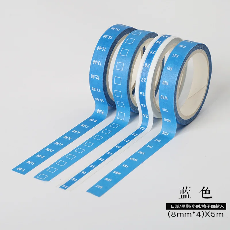 4 pcs / set Adhesive Tape Practical Week Plan Time Axis Schedule Lattice Masking Tape Diary Decorative Sticker Cute Stationery - Цвет: Blue