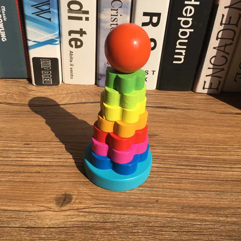 Baby Montessori Materials Wooden Toy Kids Flower Stack Tower Educational Toys Designer For Children Color Sorters For Babies