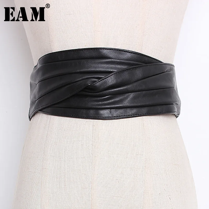 

[EAM] Stylish Simple Sytyle Long Width Soft Leather waist Belt Women New Fashion Tide All-match Autumn Winter 2019 LI063