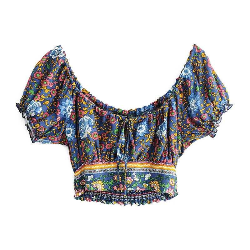 

GYPSY Boho Chic Summer Crop Tops Vintage Floral Print Blouses Women Fashion Short Sleeve Beach Off Shoulder Shirts Blusas Mujer