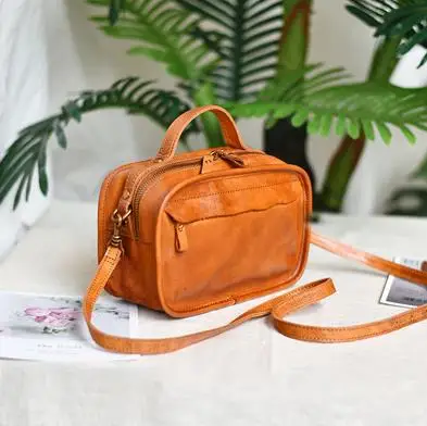 

Leather handmade small square bag leather retro shoulder Messenger bag wild small bag handbag tide