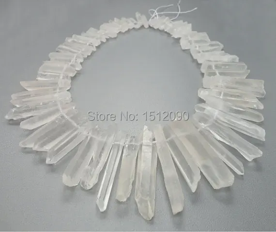 48Pcs/strand Natural Raw Clear White Quartz Crystal Point Pendant,Tusk Bead,Top Drilled Stone Spike Jewelry 6-8x22-48mm