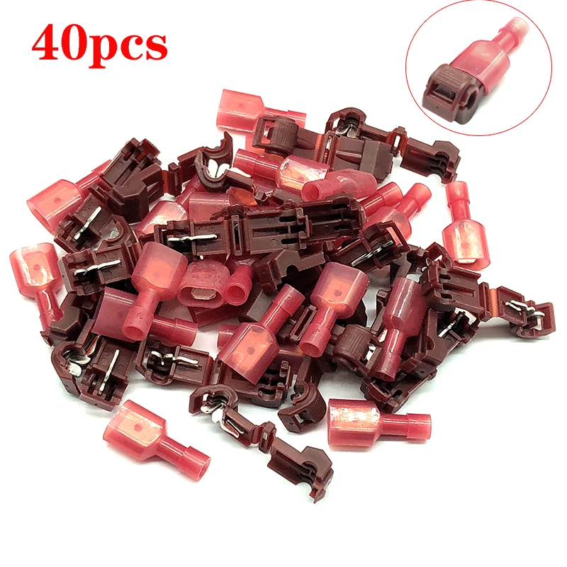 

40pcs Red T-Taps& Male Insulated Quick Splice Lock Wire Terminals Connectors Set For Electrical Car Audio 22-18AWG
