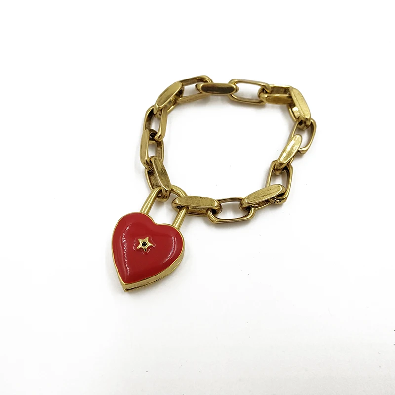 

Rongho Vintage Red Lock Heart bracelet for women bangle Punk metal star heart bracelet femme jewelry