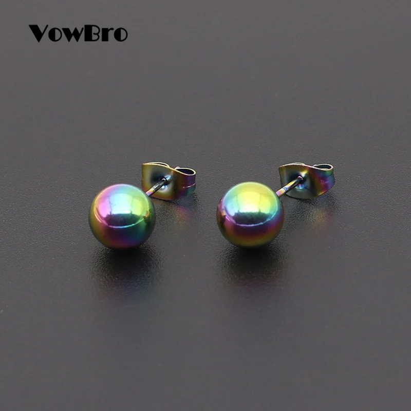Серьги гвоздики VowBro из хирургической стали серебристого цвета черные золотистые