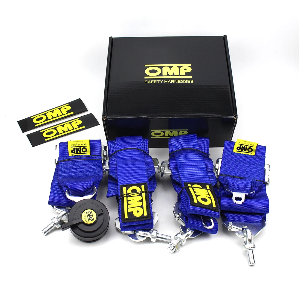 

Universal 4 Point OMP Racing Harness Blue Black Red Racing OMP Seat Belt With FIA 2014