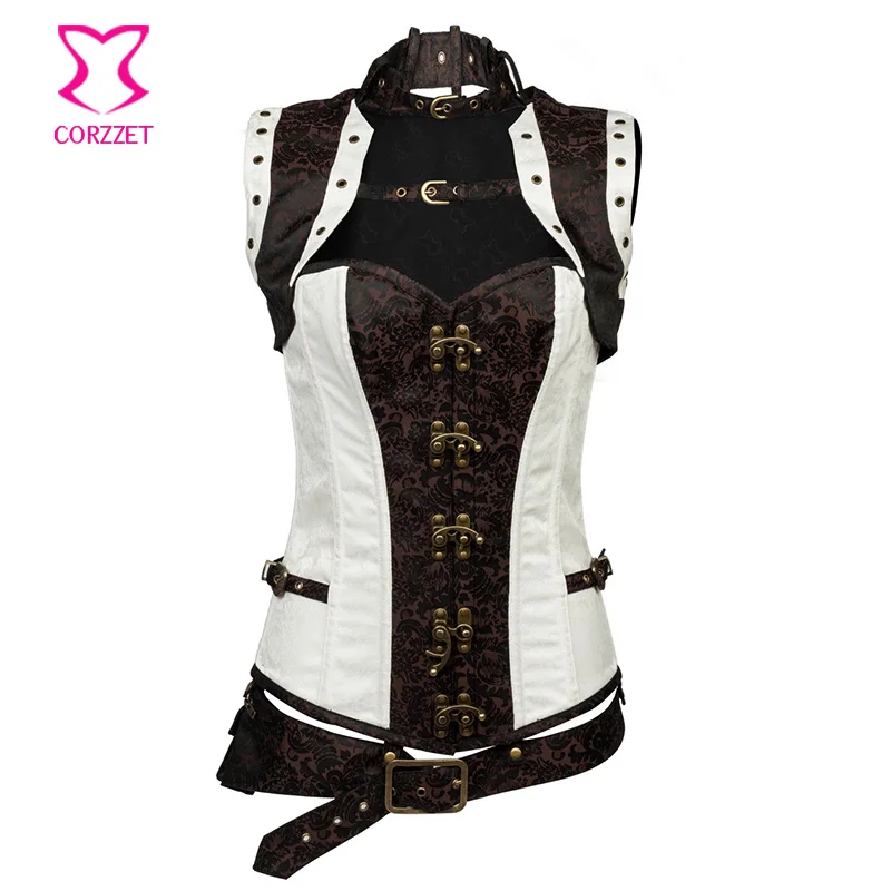 Белый корсет из парчи готический Espartilhos E Corpetes Corselet большие размеры корсеты и