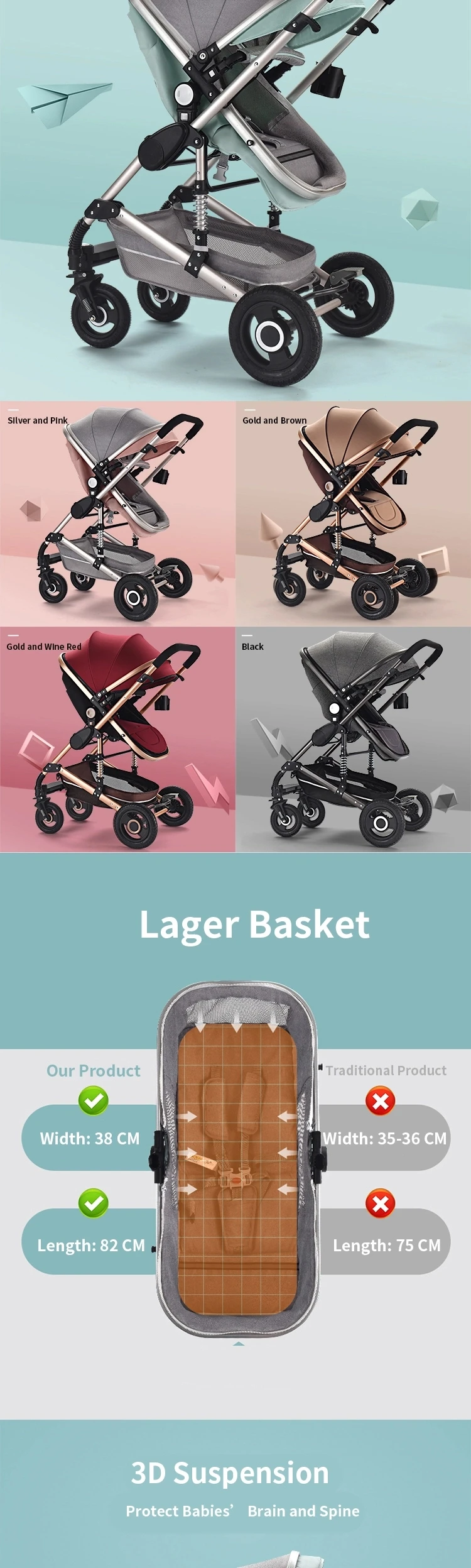 Baby Stroller 3 In 1 Pram with Car Seat Travel System Baby Stroller with Car Seat Newborn Baby Comfort Car Seat 0~36 months